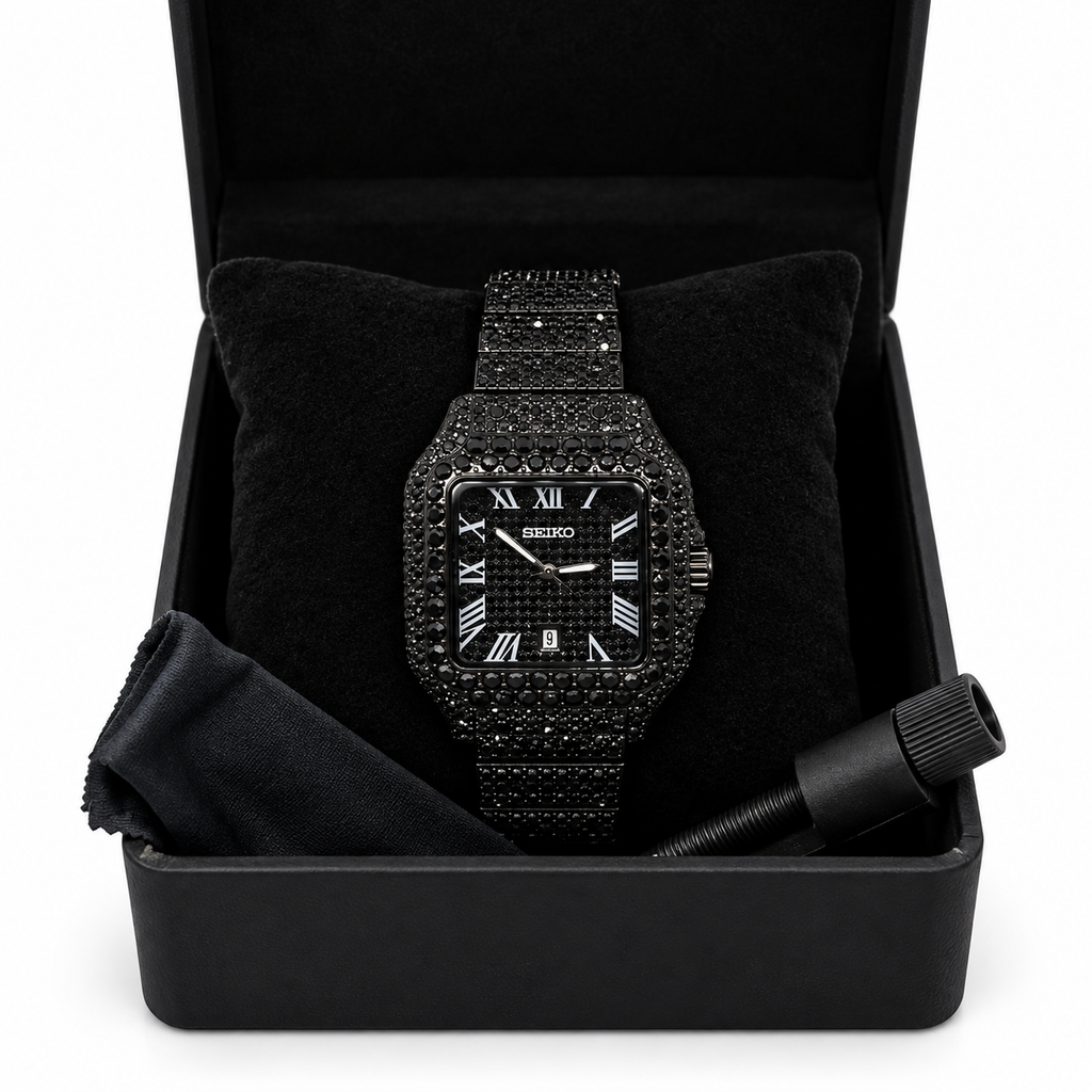 SEIKO mod Full Moissanite black